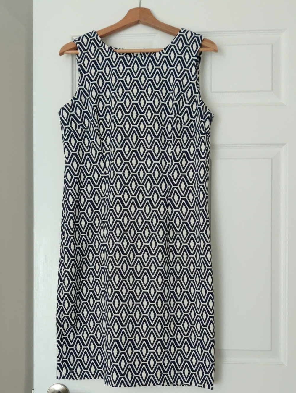Classic Navy and White Geometric Sheath Dress